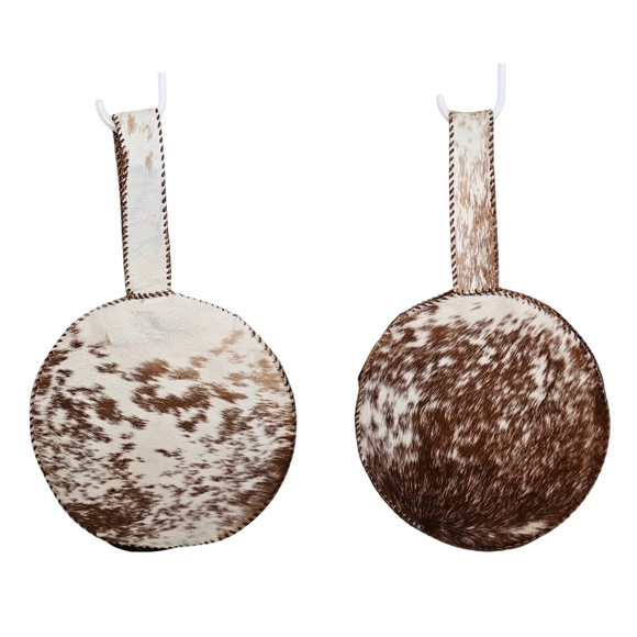 Vintage Handbags - 1945 Vintage Handmade Cowhide Hair Leather Round Small Handbag Coin Purse